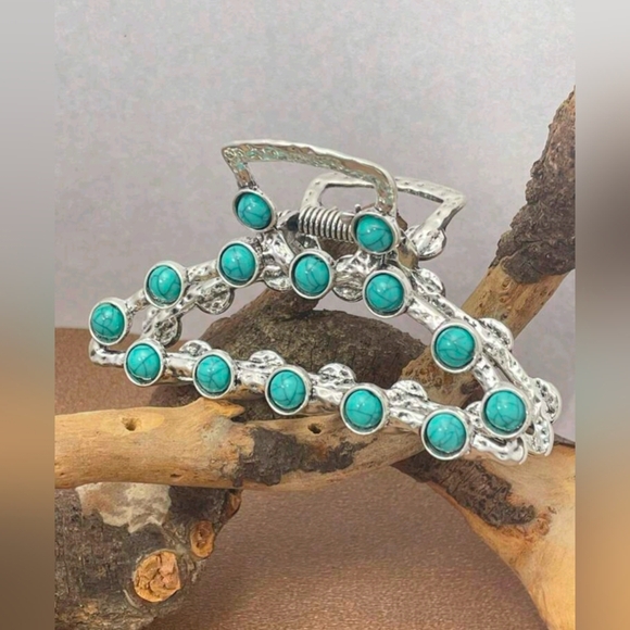 Western Boho Silver and Turquoise Hair Clip - Picture 7 of 7
